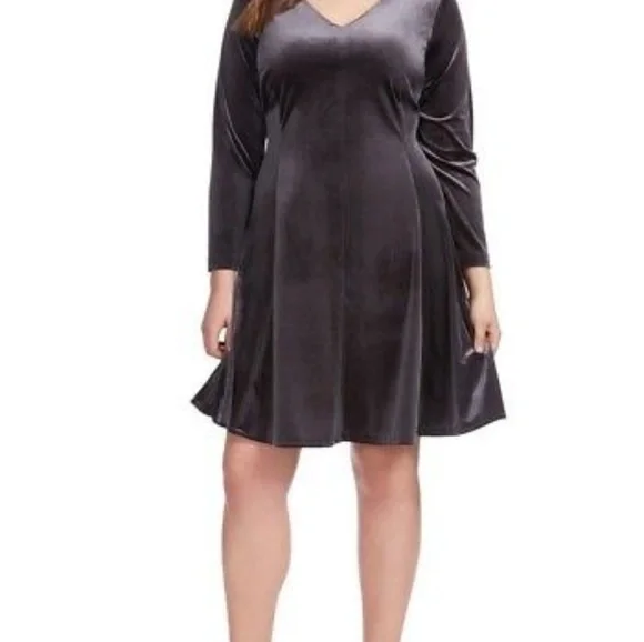 Amanda Uprichard Dress Velvet Fit Flare Gray 1X - Picture 9 of 11